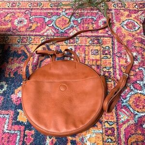 Brown Faux Leather Circular Purse!!